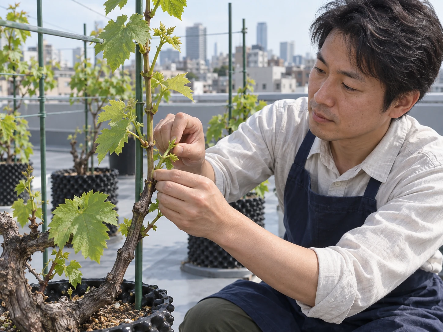 春に伸びるぶどうの新梢
